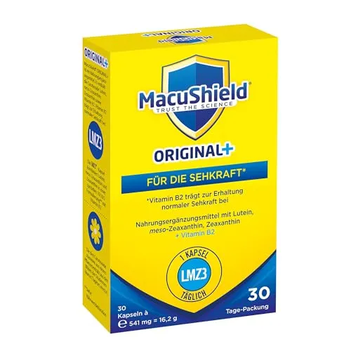 MacuShield® Original+ unterstützt den Erhalt der normalen Sehkraft* mit Lutein, Zeaxanthin und meso-Zeaxanthin + Vitamin B2*. 30-Tage-Packung