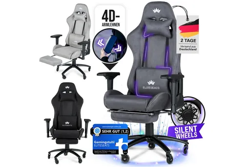 ELITESEATS Gaming-Stuhl Ergonomisch [TESTSIEGER] - Ergonomischer Gaming-Stuhl mit atmungsaktivem Alcantara-Bezug und 150 kg Belastbarkeit – ideal für Gaming und Homeoffice, bietet höchsten Sitzkomfort und Unterstützung.