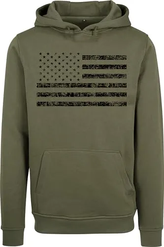 Baddery US Army Pullover Herren: Black Flag - Männer Hoodie - USA Kapuzenpullover (Olive XXL)