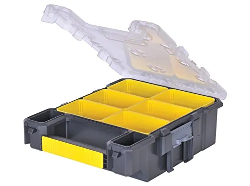 Stanley FatMax Werkzeug-Organizer/Aufbewahrungsbox FMST1-72378 (26x34x12cm, schmal, 6 herausnehmbare Boxen, Polycarbonat-Deckel, IP53 Abdichtung, Tragegriff