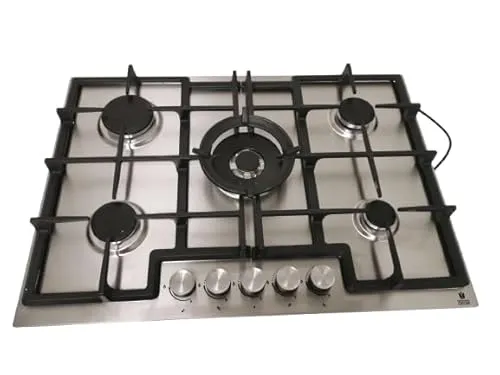 Gasline Gas-Kochfeld GAG75INX - 75 cm Edelstahl Gaskochfeld mit 5 leistungsstarken Brennern, inklusive Thermoelektrischer Zündsicherung für maximale Sicherheit und gleichmäßige Wärmeverteilung.