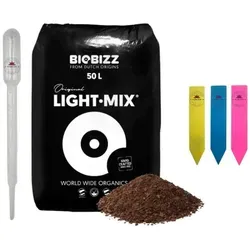 BioBizz Light·Mix 50L – mit Dosierpipette & 3 Pflanzenschildern - BioBizz Light·Mix 50L ist ein organisches Pflanzensubstrat, das ideales Wachstum unterstützt. Inklusive 3 Pflanzenschildern für einfache Kennzeichnung. Perfekt für Setzlinge und Jungpflanzen.