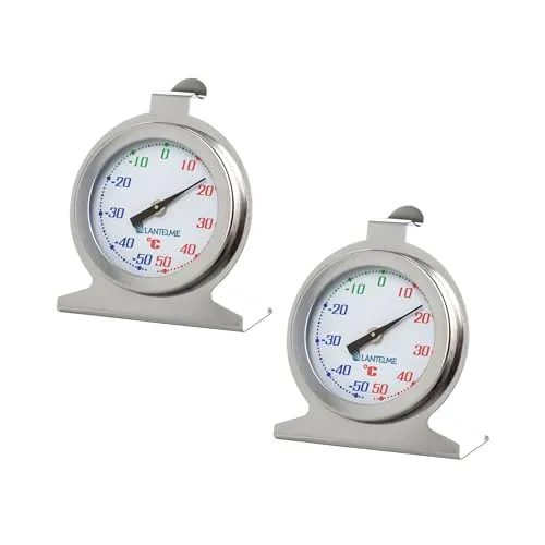 Lantelme 2 Stück Kühlschrankthermometer Edelstahl | Temperatur -50 bis +50°C Gefrierschrankthermometer | Analog Thermometer Set für präzise Temperaturkontrolle in Kühlschrank Gefrierschrank