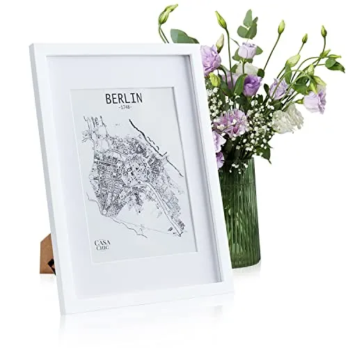 Classic by Casa Chic - Echtholz Bilderrahmen A3 - Weiß - mit DIN A4 Passepartout - Plexiglas - Rahmenbreite 2cm