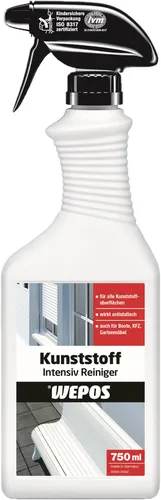 Wepos Kunststoff Intensiv Reiniger 750 ml - Flüssigreiniger für Kunststoffoberflächen, ideal für den Außenbereich und sorgt für strahlende Sauberkeit ohne Verfärbungen.
