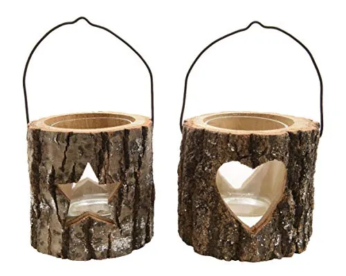 Kaemingk 8718532477871 Teelichthalter aus Holz 2Ass mit Weihnachtshaken, Mehrfarbig