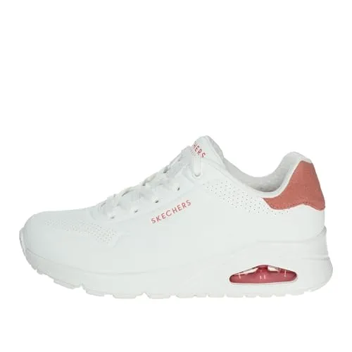 Skechers Damen Uno Pop Back Sneakers, White Durabuck Coral Suede Trim, 38.5 EU