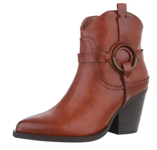 Ital-Design Damen Cowboyboots Western Westernstiefelette (88577592) Blockabsatz Stiefeletten in Camel
