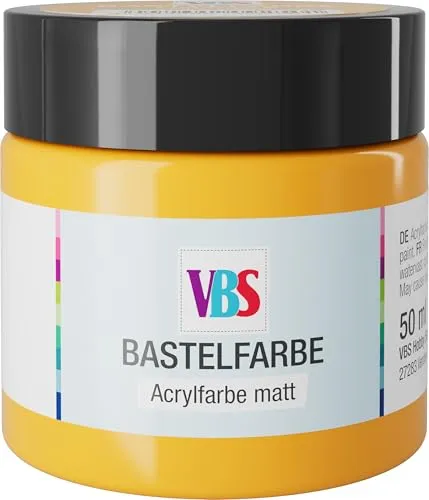 VBS Bastelfarbe 50 ml wasserfest lichtecht geruchsneutral lösungsmittelfrei hochpigmentiert matt Malfarbe Malen Farbe Farben Currygelb