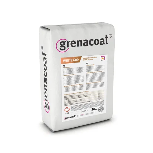 Haftmörtel Kleber Grenacoat White 600 - 20 kg - Baustoffe: Hydraulisch abbindender Feuerungsmörtel bis 600 °C, ideal für hitzebeständige Anwendungen, Inhalt 20 kg, Farbe weiß.