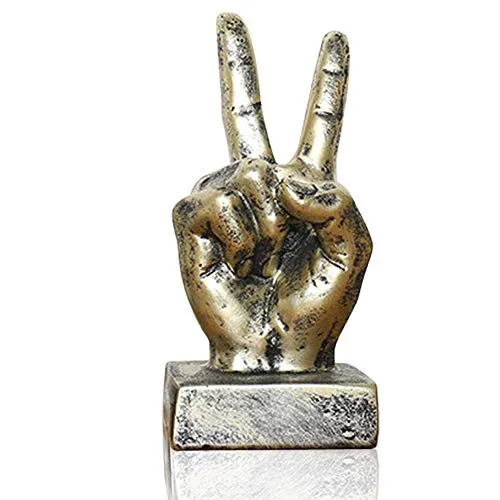 LEPENDOR Finger Geste Statuen Hand Skulptur Dekor Handskulptur Dekorationen für Zuhause & Büro - Golden, Siegesfinger