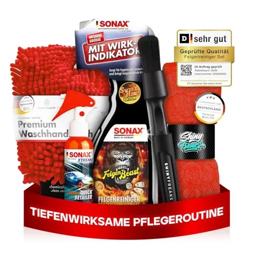 Felgenpflege Set: SONAX FelgenBeast SonderEdition (500ml) Premium Felgenreiniger + Ceramic Quick Detailer + Zubehör