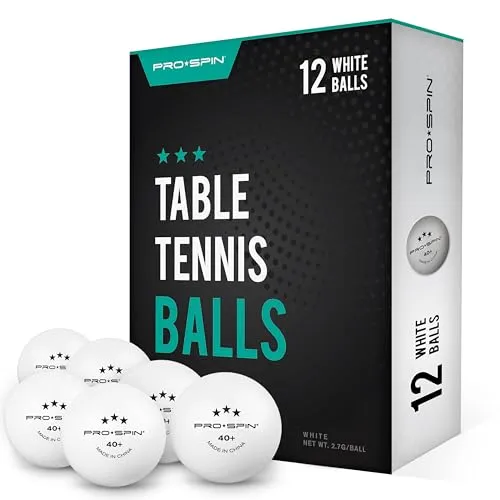 PRO SPIN Tischtennisbälle -Weiße Tischtennisbällen 3 Sterne 40+ (12er-Pack) | Hochwertige ABS-Trainingsbälle | Extrem Robust für Innen- und Außen-Tischtennisplatten, Wettbewerb und Spiel