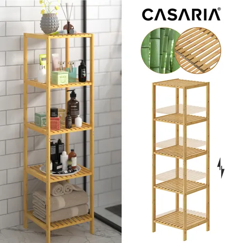Casaria® Badezimmer Regal aus Bambus mit 5 Ablagen - Standregal aus hochwertigem Bambus, belastbar bis 40kg, ideal für Bad, Küche oder Wohnzimmer. Elegante Holzmaserung und flexible Nutzungsmöglichkeiten.