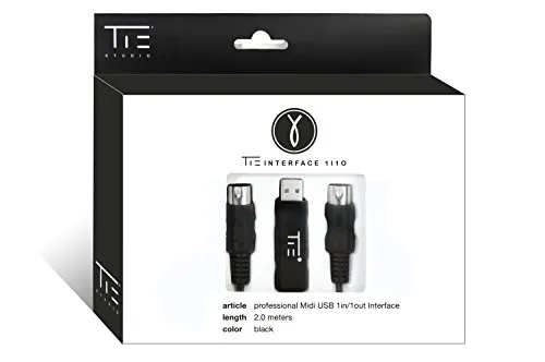 TIE Studio professionelles latenzfreies Midi (USB-Typ A Interface inkl. Oktokoppler, 2, 0 m, Plug & Play, stabiles Timing, Windows und Mac OSX) schwarz