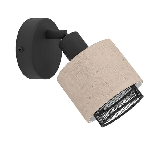 EGLO Wandleuchte ROSLEY, 1-flammig, Beige und Schwarz - Stilvolle Wandleuchte aus Metall mit einem eleganten Lampenschirm aus Leinenstoff. Ideal für gemütliche Innenräume, schafft eine warme Atmosphäre.