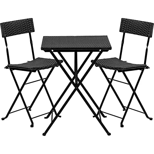 Produktbild STILISTA Bistro-Set 3-teilig aus Polyrattan 1x Tisch + 2X Stuhl, klappbar in schwarz