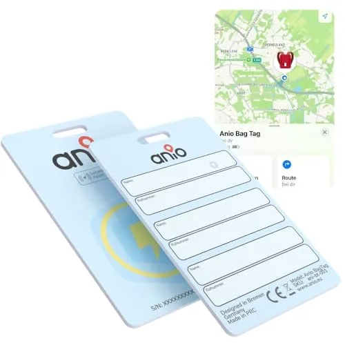 Anio BagTag GPS-Tracker, Smarter Anhänger für iOS, Notfallkontakte & Langlebiger Akku, Wasserdicht