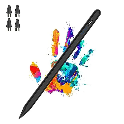Luntak Stylus Stift für Touch Screens POM Tip Magnetic Pad Pencil Rechargeable Tablet Pencil Active Stylus Pen for iPad/Android/Pro/Air/Mini/Samsung/iOS/and Other Smartphone Devices-Schwarz