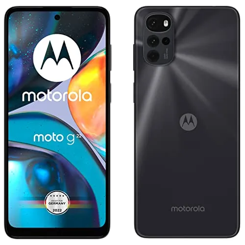 moto G22 4GB + 64GB Cosmic Black Smartphone - Schwarz - Handys ohne Vertrag: Mit dem 50-Megapixel Quad-Kamerasystem erzielst du beeindruckende Fotos, während der 5000-mAh-Akku für über 37 Stunden Nutzung sorgt.