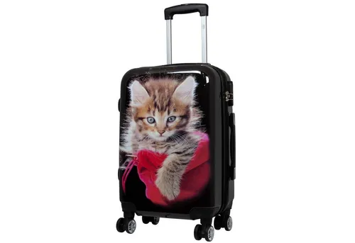 Trendyshop365 Hartschalen-Trolley Katze, Reisekoffer bunt mit Tier-Motiv, 3 Größen, 4 Rollen, Zahlenschloss, Polycarbonat, Dehnfalte