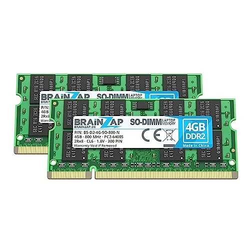 BRAINZAP 8GB (2X 4GB) DDR2 RAM SO-DIMM PC2-6400S 2Rx8 800 MHz 1.8V CL6 Notebook Laptop Arbeitsspeicher