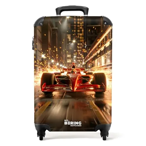 NoBoringSuitcases.com Kinderkoffer - Formel 1 Auto Rot - Kindergepäck: Leichter Handgepäck Koffer mit 55x40x20 cm, robust und sicher durch integriertes Zahlenschloss. Ideal für kleine Rennfahrer!