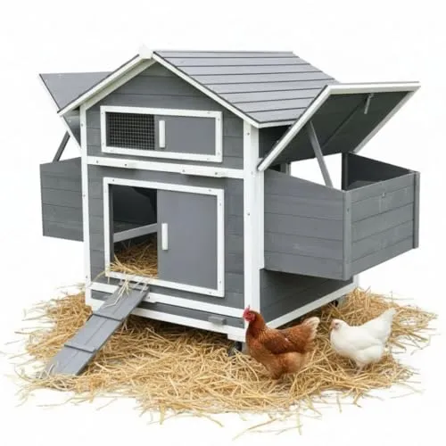 Melko Rollbarer XXL Hühnerstall Holz – mobiler Stall für Freilaufhühner mit Nestboxen und Transportrollen