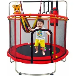 Kinder Trampolin 155 cm Rot mit Sicherheitsnetz und Zubehör