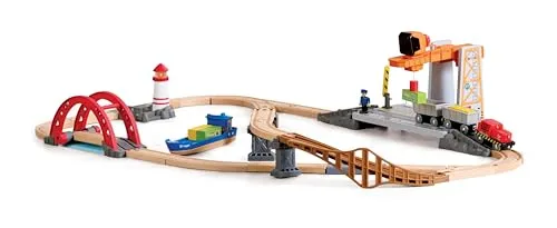 Hape Spielzeug-Eisenbahn Bahn- und Seefracht Set - Holzspielzeug mit Licht- und Soundeffekten, ideal für kleine Entdecker ab 3 Jahren – fördert die Kreativität und Motorik!
