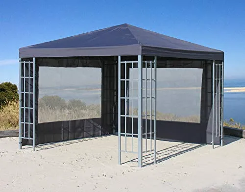 Quick Star Pavillon 3x3m Anthrazit mit 2 Seitenteilen - Pavillon 3x3m mit stabilen Seitenwänden und Fenstern, ideal für Gartenpartys. Robustes Stahlgestell und wasserabweisendes Dach sorgen für Schutz und Komfort.