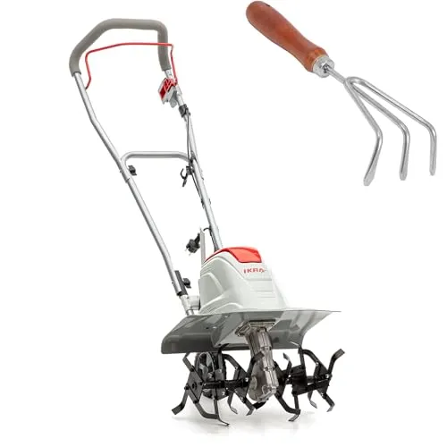 IKRA Elektro Bodenhacke Kultivator FEM 1500 Flexible Arbeitsbreite 17-45cm Arbeitstiefe bis 23cm Starke 1500W, inkl. Handgrubber