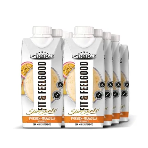 Layenberger Fit&Feelgood Slim Shake Pfirsich-Maracuja, Trinkfertige Mahlzeit zur Gewichtsabnahme und -kontrolle, ersetzt eine Mahlzeit bei nur 208 kcal, glutenfrei, laktosefrei, (8 x 330ml)