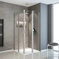 Schulte Eckeinstieg 4-teilig Sunny Alu-Natur Echtglas Klar Hell 180 cm x 80 cm