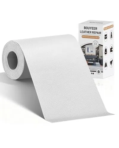 BOUYEER Leder Reparatur Set Weiß, 40x210 cm Kunstleder Selbstklebend, Umweltfreundliche & Geruchsfrei Kunstleder Reparaturset, Möbel/Sofa/Autositze/Taschen/Renovierung, Weiß