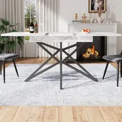 Ausziehbarer Esstisch 120 (160) x 80 cm – Modernes Design mit robusten Eisenbeinen - Vielseitiger Esstisch mit Marmorimitat und ausziehbarem Design für 6-8 Personen. Ideal für Esszimmer, Wohnzimmer oder Büro. Robuste MDF-Platte und langlebige Materialien sorgen für hohe Qualität und einfache Reinigung.