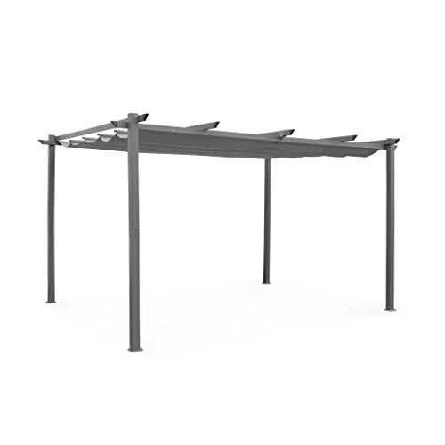Alice's Garden Aluminium Pergola 3 x 4 m - Stoffe: Ideal für Ihre Terrasse, mit verschiebbarer Dachplane und robuster Aluminiumstruktur, einfach zu installieren.