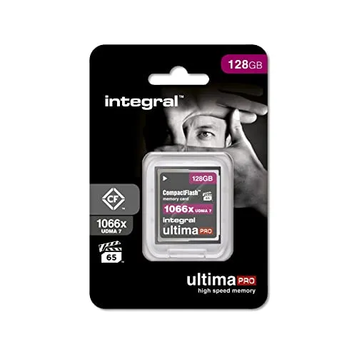 Integral 128GB Compact Flash Karte UDMA-7 1066x Speed - Speicherkarten für professionelle Fotografie mit bis zu 160MB/s Lesegeschwindigkeit und VPG-65 für optimale Videoaufnahmen in 4K und Full HD.