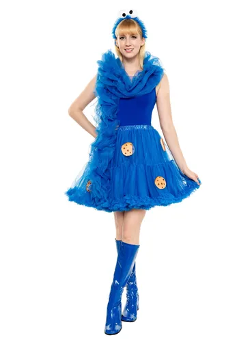 Maskworld Die Sesamstraße Krümelmonster Keks Tutu Kostüm Set - blau, inklusive Petticoat, Stola und Haarreif für fröhliche Karneval- und Halloween-Feiern
