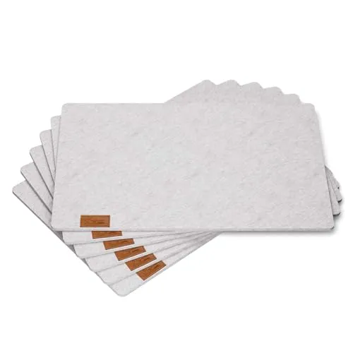 Hoffmann 6er Set Tischsets abwaschbar I Platzsets abwischbar Filz I Tischset Grau 45x30 cm I 6 mm Dick I Placemats I Tischuntersetzer (Hellgrau)