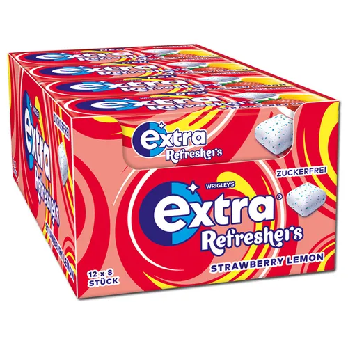 Wrigleys Extra Refreshers Strawberry Lemon, Kaugummi, 12 Packungen 36,40€/1kg