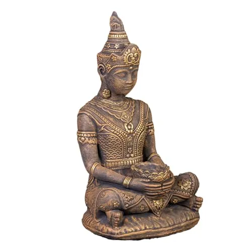 Gartenfigur Thailändische Buddha Statue, 80 cm hoch, Gold in gold von gartendekoparadies