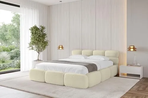 ALTDECOR Polsterbett mit Bettkasten und Lattenrost, Bett mit Kopfteil, Boxbett ohne Matratze, Doppelbett mit Stauraum - NOMA v1-140x200 Beige