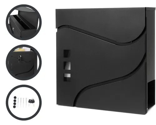 VERDA Briefkasten Postkaste Wandbriefkasten Zeitungsrolle Schwarz SN3685-2