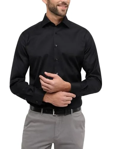 ETERNA Modern Fit Hemd Langarm Schwarz, Größe 44 - Herrenhemden in modernem Schnitt, blickdicht und aus bügelfreier Baumwolle, ideal für den eleganten Auftritt im Büro oder zu besonderen Anlässen.