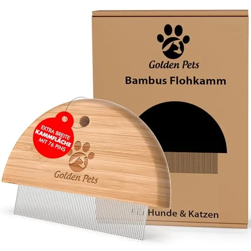 Golden Pets Bambus Flohkamm I Entfernt Flöhe bei Hunde & Katzen I Läusekamm, Staubkamm, Haustierkamm, Zeckenbürste, Nissenkamm + E-Book Pflegehandbuch