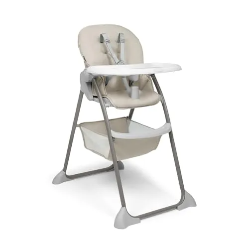 hauck Sit N Fold, Beige - Faltbarer Hochstuhl für Kinder ab 6 Monaten bis 15 kg, mit 5-Punkt-Gurt, Rückenlehne & Essbrett Verstellbar, Bechervertiefung & Erhöhter Rand, Großer Korb