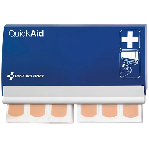 First-Aid-Only Pflasterspender Quick Aid mit 90 Strips - Pflaster & Verbandsmaterial, ideal für Arbeitsumgebungen dank wasserfester, einzeln verpackter Strips für einfache einhändige Bedienung.