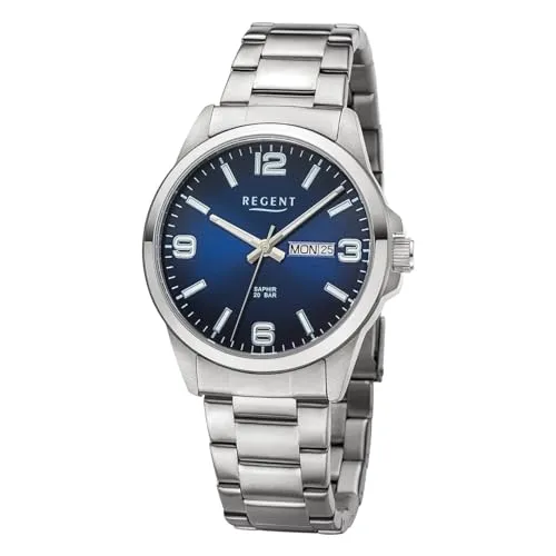 REGENT Herrenuhr F-1528 mit Wochentag und Datumsanzeige - Armbanduhren für Herren mit 20 ATM Wasserdichtigkeit, Saphirglas und edlem Edelstahlgehäuse – ideal für den stilbewussten Mann.