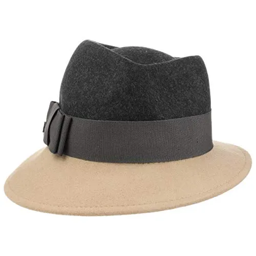 LIERYS Asym Twotone Wollfilzhut Trilby für Damen – Eleganter Filzhut mit Schleife - Eleganter Damenhut aus hochwertigem 100% Wollfilz, ideal für den Herbst und Winter. Einheitsgröße (55-57 cm) und modisches Design machen ihn zum perfekten Accessoire für jeden Look.